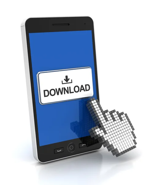 Een download knop op een smartphone, 3d render — Stockfoto