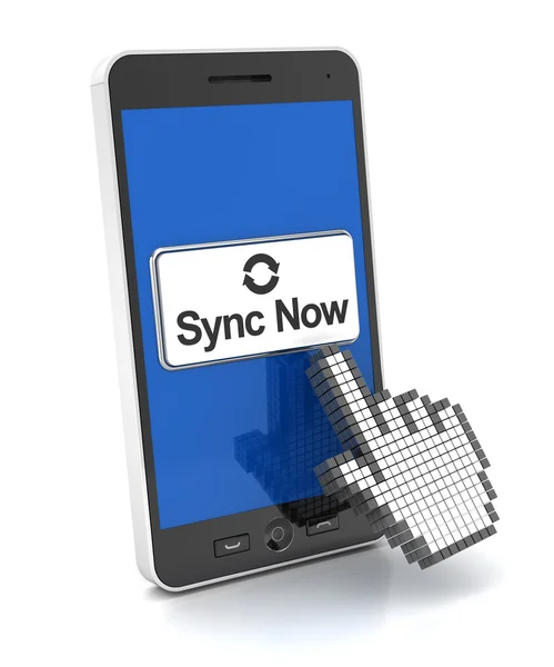 Synchronisieren eines Smartphones — Stockfoto