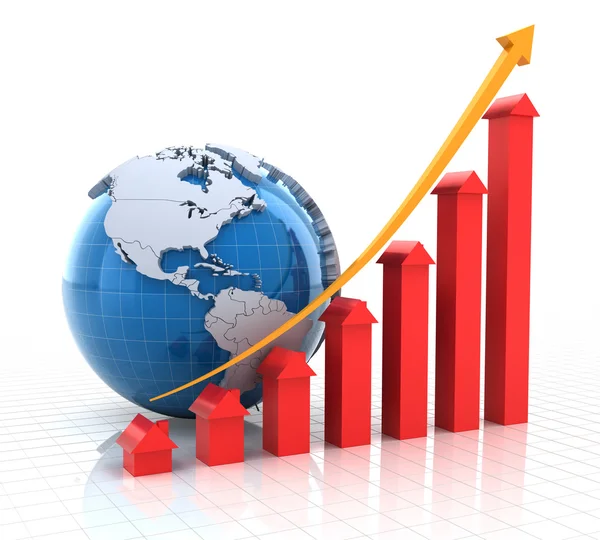 Fastigheter tillväxt diagram med världen, 3d render — Stockfoto