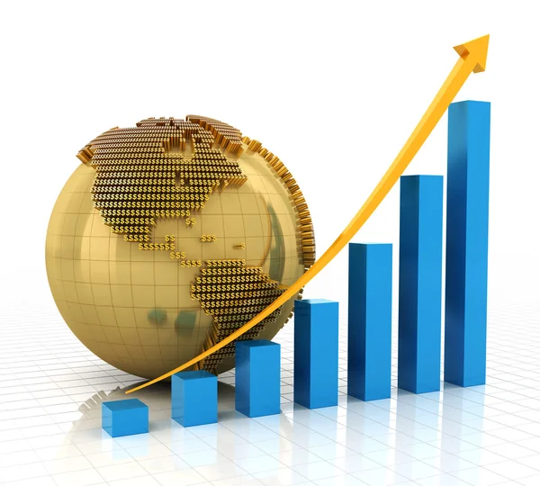 Rising chart with golden globe — Stock Photo, Image