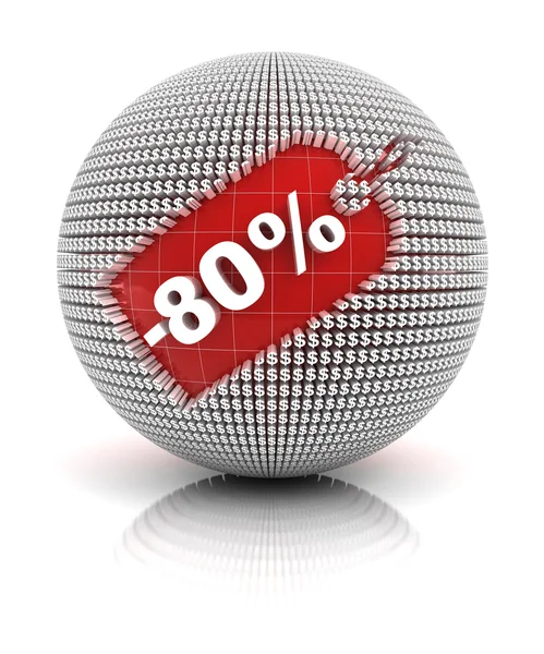 80 procent korting te koop label op een bol — Stockfoto