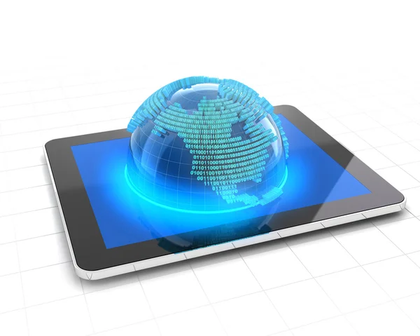 Globe with binary code emerging from a tablet — Stock Photo, Image