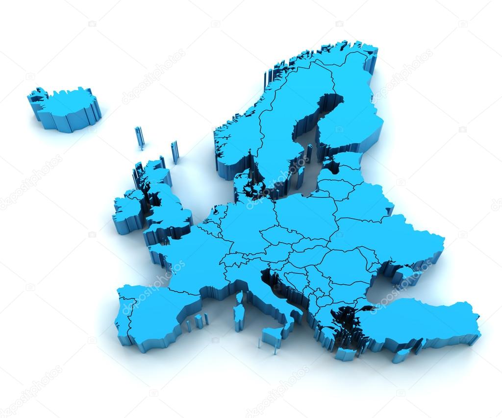 Detail Europe map with national borders