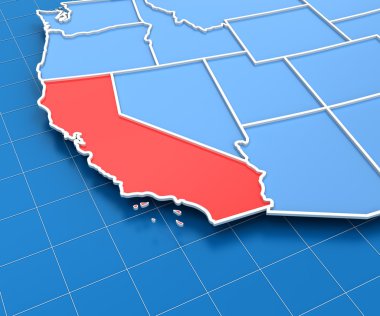 3D render vurgulanan California devlet ile ABD Haritası