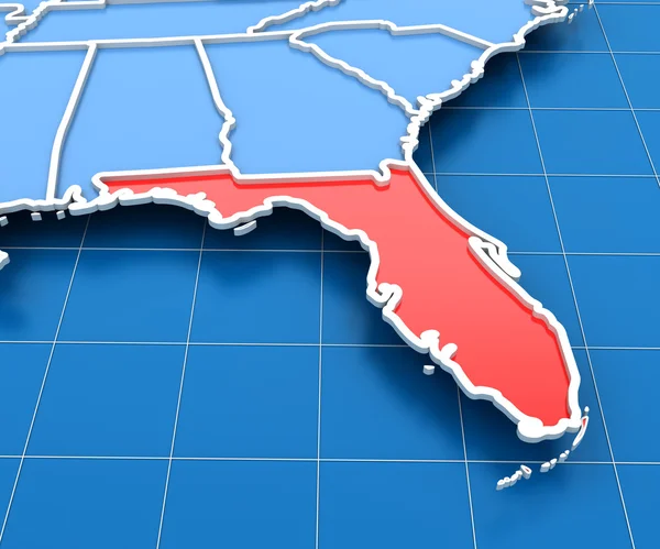 3D činí z Usa mapa s Florida státu zvýrazněny — Stock fotografie