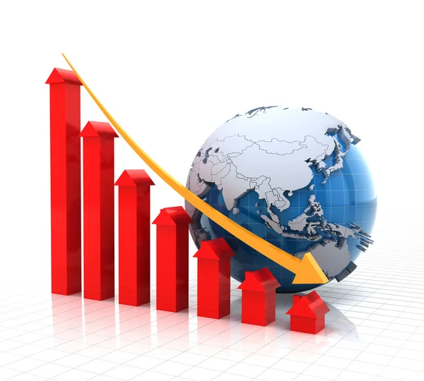 Gráfico de caída de bienes raíces con globo, 3d render —  Fotos de Stock