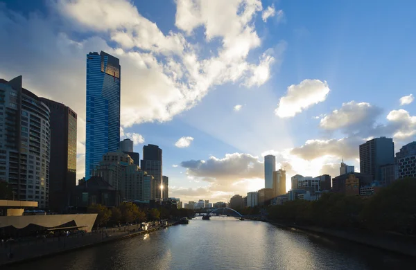 View of modern buildings at sunset — Stock Photo, Image