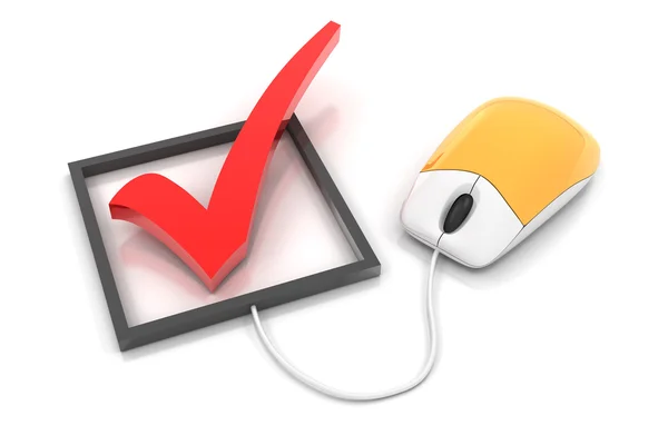 Checkbox with computer mouse, 3d render — Stock Photo, Image