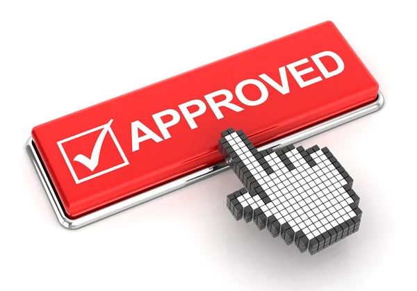 Clicking on approved button, 3d render — Stock Photo, Image