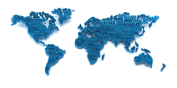 World map formed by words