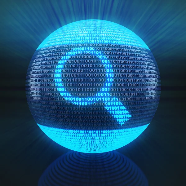 Search symbol on globe formed by binary code — Stock Photo, Image