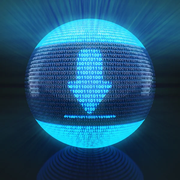 Download icon on globe formed by binary code — Stock Photo, Image