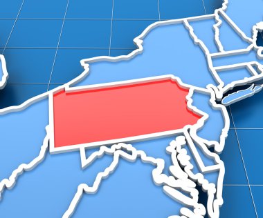 3d render of USA map with Pennsylvania state highlighted clipart