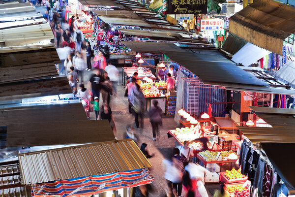 Vendors in a busy street at MongKok, Hong Kong