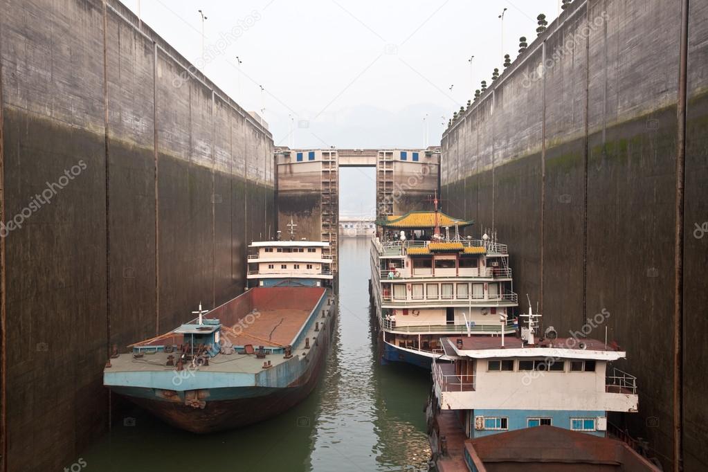 Ships in canal lock