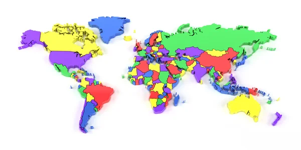 Colourful world map with national borders — Stock Photo, Image