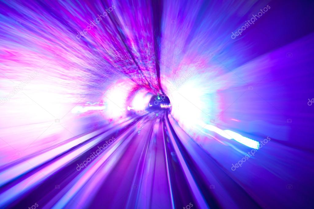 Motion blurred image of travelling through a tunnel