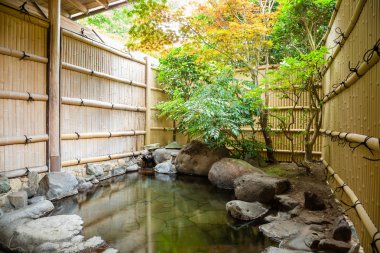 Outdoor onsen, japanese hot spring clipart