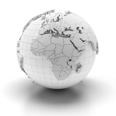 Küre haddelenmiş kıta, Avrupa, Orta Doğu ve Afrika bölgeleri ile