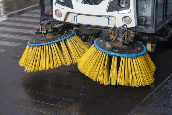 Brushes of street sweeper
