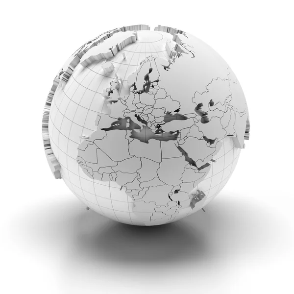 Wereldbol met geëxtrudeerde continenten, Europa, Midden-Oosten en Afrika regio 's — Stockfoto