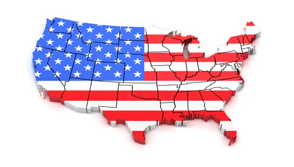 Map of USA with state borders and national flag — Stock Photo, Image