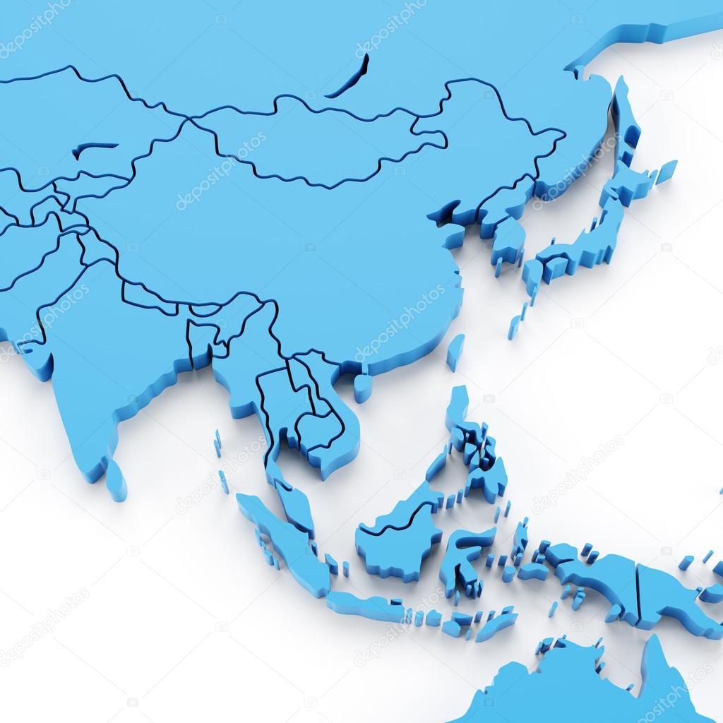 Extruded map of Asia with national borders