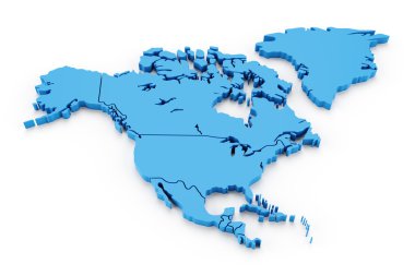 Extruded map of north america with national borders clipart
