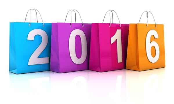 Bolsas de compras coloridas con 2016 — Foto de Stock