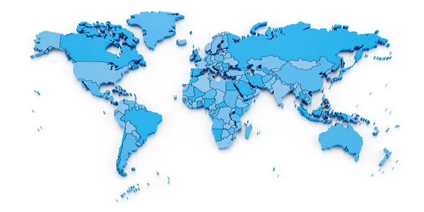 Detalle del mapa del mundo con fronteras nacionales, 3d render — Foto de Stock