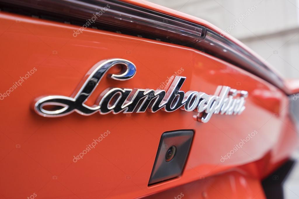 Melbourne, Australia - Oct 23, 2015: Close-up view of the logo of a Lamborghini on public display in a car show