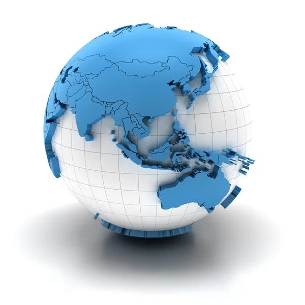 Globe with extruded continents, Asia and Austraila regions — Stock Photo, Image