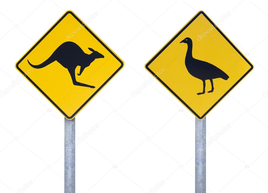 Cape Barren goose and kangaroo road signs