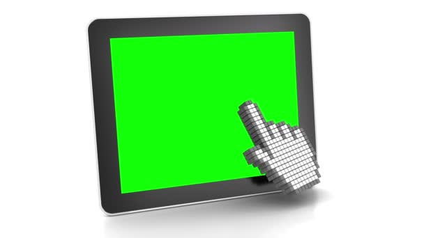 3d animation of touchscreen gesture of a hand cursor over a digital tablet — Stock Video