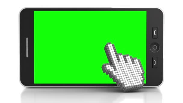 3d animation of touchscreen gesture of a hand cursor over a smartphone — Stock Video