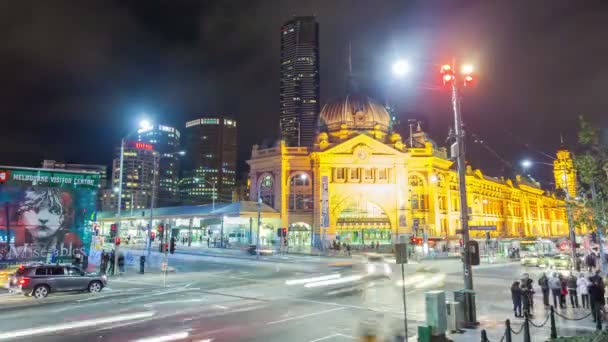 Flinders Sokağı İstasyonu Melbourne gece Timelapse video — Stok video