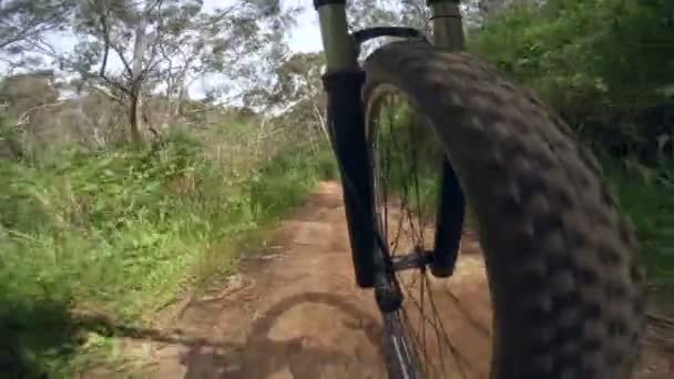 Mountain biking on a dirt road — Stock Video
