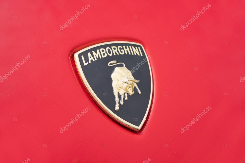 Melbourne, Australia - Oct 23, 2015: Close-up view of the logo of a Lamborghini on public display in a car show