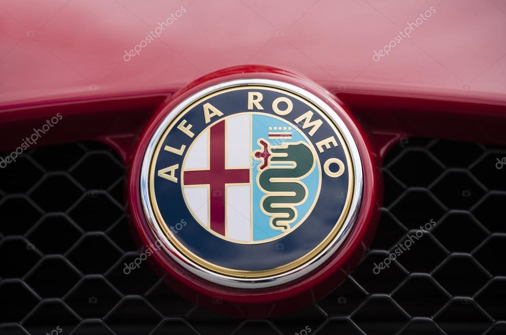 Melbourne, Australia - Oct 23, 2015: Close-up view of the logo of an Alfa Romeo on public display in a car show