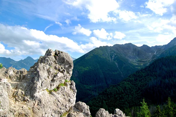 Bela paisagem montanhosa com vista para o vale profundo — Fotografia de Stock