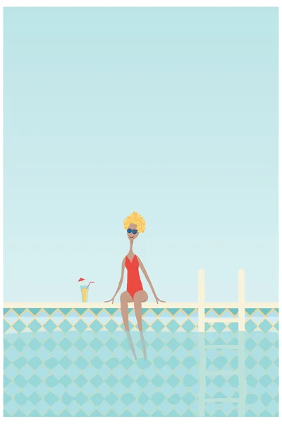 Mujer cerca de piscina — Vector de stock