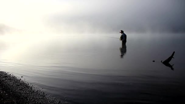 Pesca con mosca en el lago — Vídeos de Stock