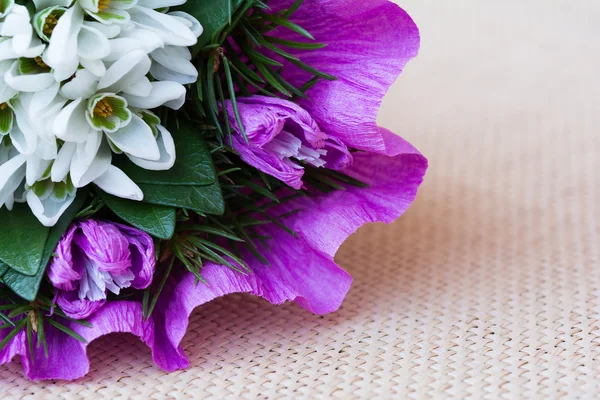 Bouquet de fleurs goutte de neige avec brindilles de sapin — Photo