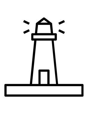 Beyaz arka planda izole edilmiş siyah şekildeki deniz feneri simgesi. seyahat sembolü çizimi.