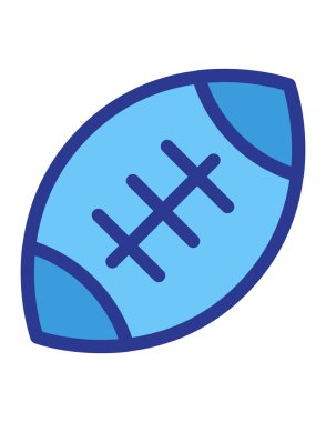 Beyaz arkaplanda mavi renkli ragbi topu simgesi izole edildi. spor sembolü çizimi