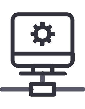 bilgisayar ve dişli satır vektör simgesi.