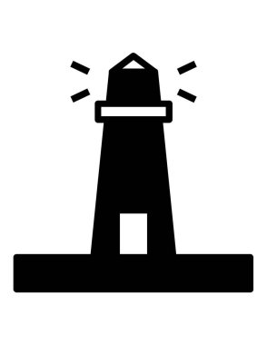 Beyaz arka planda izole edilmiş siyah şekildeki deniz feneri simgesi. seyahat sembolü çizimi.