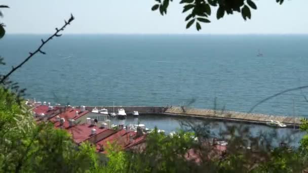 Yacht Parking. In the sea swims a yacht under sail — Stock Video