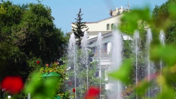 Das Theatergebäude und der Brunnen — Stockvideo