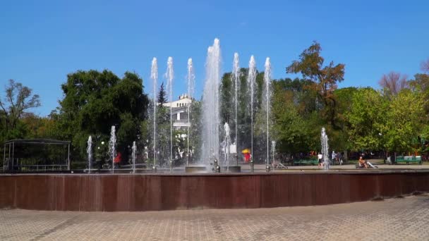 町の広場に噴水があり — ストック動画